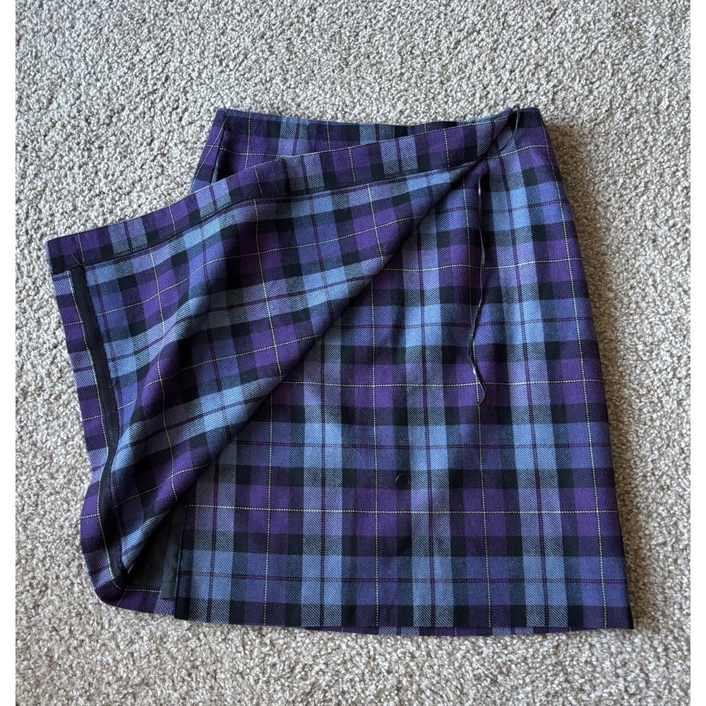 Mix It VINTAGE Y2K 90s 2000s WOOL Blend Plaid Skirt Lined Black Purple Casual - Picture 2 of 4